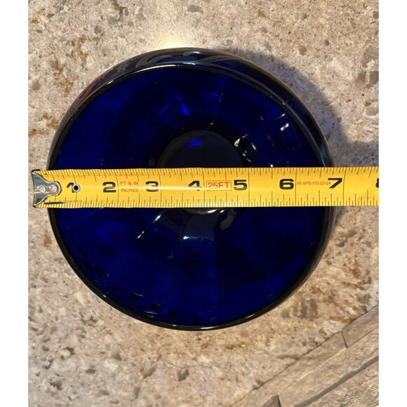 Cobalt Blue Art Glass Bowl Vase w Lily of the Valley Sterling Overlay 1950s 7” - Picture 8 of 10